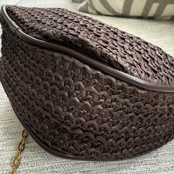 Neiman Marcus Coffee Handmade Straw Crossbody Bag - Picture 6 of 9